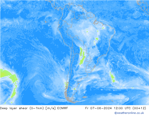 Deep layer shear (0-1km) ECMWF ven 07.06.2024 12 UTC