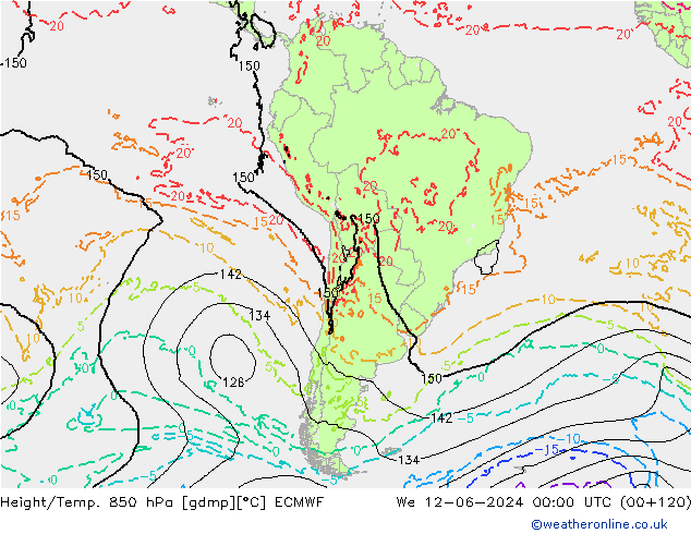 Hoogte/Temp. 850 hPa ECMWF wo 12.06.2024 00 UTC