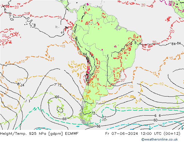 Height/Temp. 925 hPa ECMWF Fr 07.06.2024 12 UTC