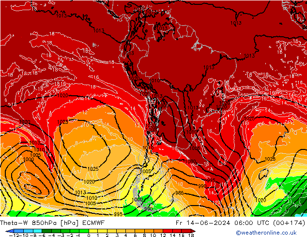 Theta-W 850hPa ECMWF Fr 14.06.2024 06 UTC