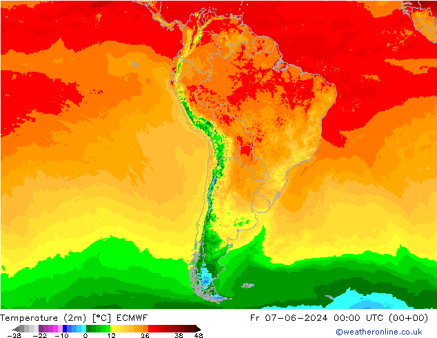 Temperatura (2m) ECMWF Sex 07.06.2024 00 UTC