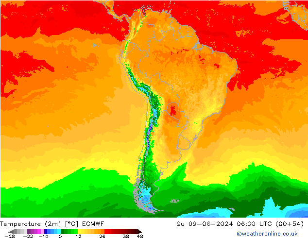 Temperatura (2m) ECMWF Dom 09.06.2024 06 UTC