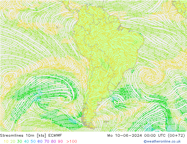 ветер 10m ECMWF пн 10.06.2024 00 UTC