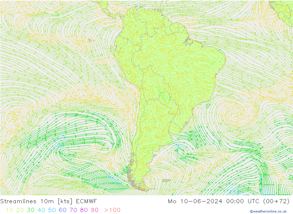Linea di flusso 10m ECMWF lun 10.06.2024 00 UTC