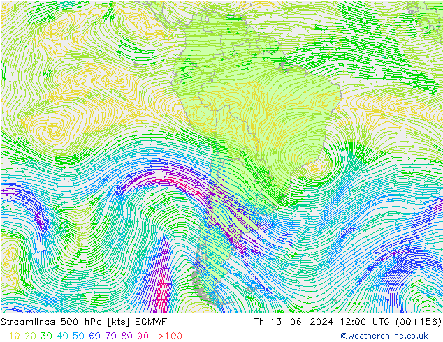 ветер 500 гПа ECMWF чт 13.06.2024 12 UTC