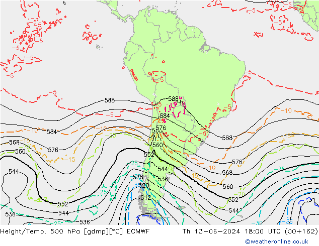 Height/Temp. 500 hPa ECMWF Th 13.06.2024 18 UTC