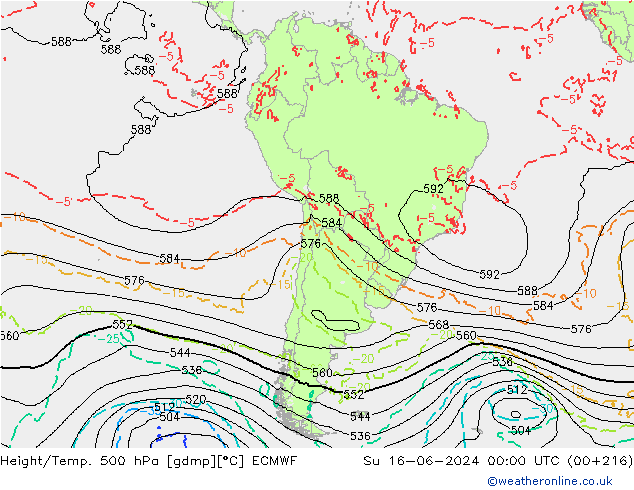 Height/Temp. 500 hPa ECMWF Su 16.06.2024 00 UTC