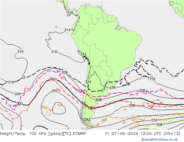 Height/Temp. 700 hPa ECMWF Fr 07.06.2024 12 UTC