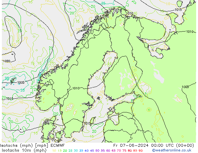 Isotachs (mph) ECMWF ven 07.06.2024 00 UTC