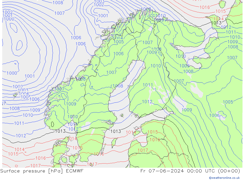 Surface pressure ECMWF Fr 07.06.2024 00 UTC