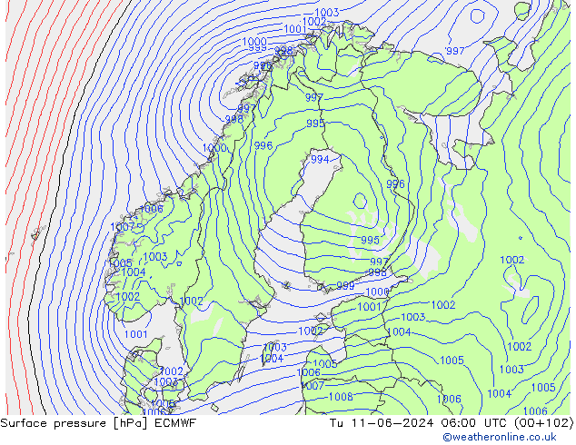 Bodendruck ECMWF Di 11.06.2024 06 UTC