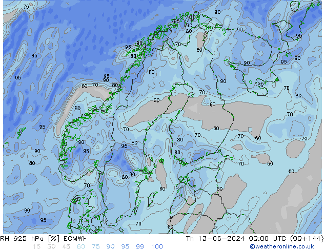 RH 925 hPa ECMWF Qui 13.06.2024 00 UTC