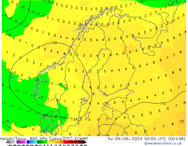 Z500/Rain (+SLP)/Z850 ECMWF Su 09.06.2024 00 UTC