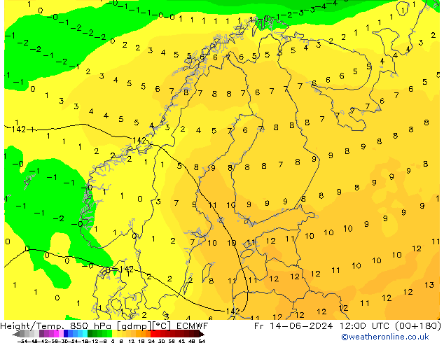 Z500/Rain (+SLP)/Z850 ECMWF Fr 14.06.2024 12 UTC