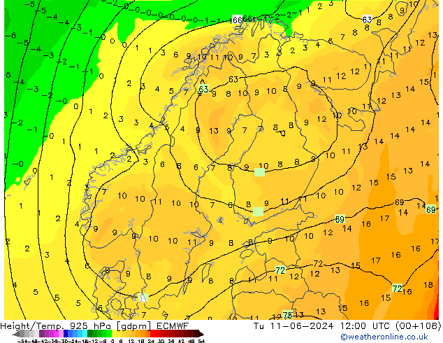 Height/Temp. 925 hPa ECMWF  11.06.2024 12 UTC