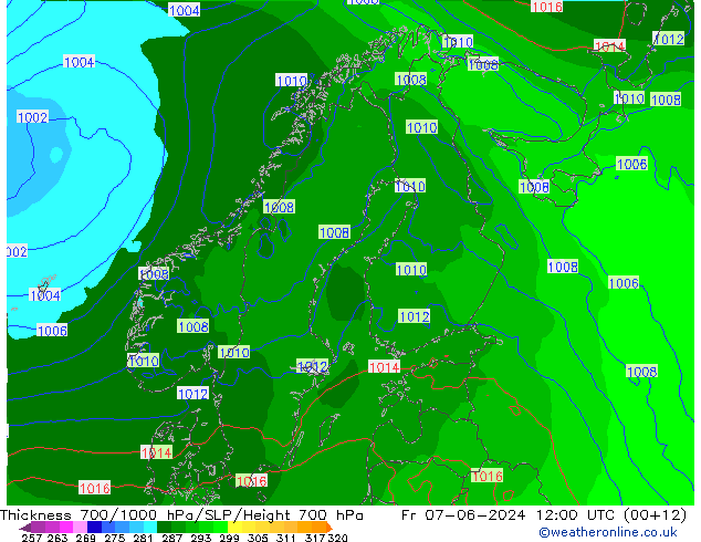 Schichtdicke 700-1000 hPa ECMWF Fr 07.06.2024 12 UTC