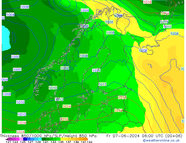 Thck 850-1000 hPa ECMWF ven 07.06.2024 06 UTC