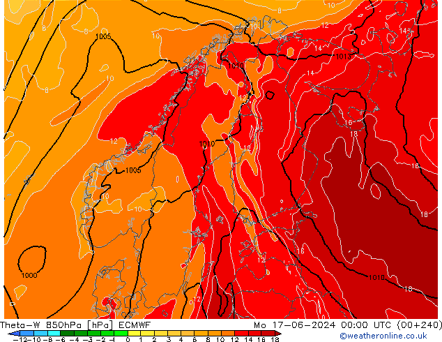 Theta-W 850hPa ECMWF ma 17.06.2024 00 UTC