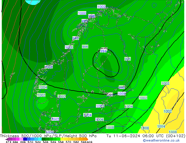 Thck 500-1000hPa ECMWF mar 11.06.2024 06 UTC