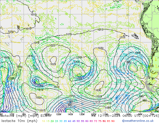 Isotachs (mph) ECMWF St 12.06.2024 06 UTC