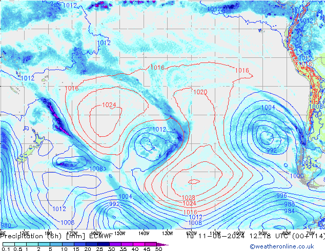 Z500/Rain (+SLP)/Z850 ECMWF Tu 11.06.2024 18 UTC