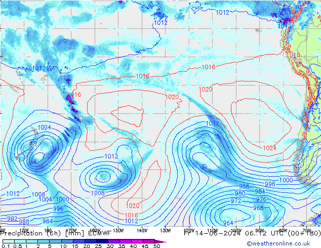 Precipitación (6h) ECMWF vie 14.06.2024 12 UTC