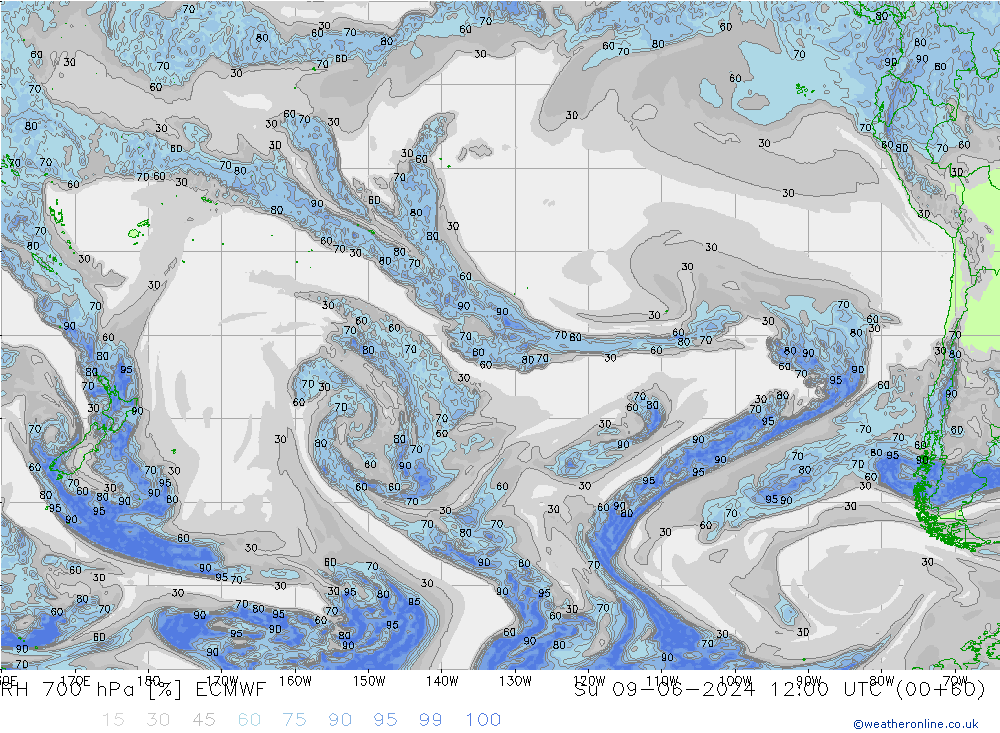 RH 700 hPa ECMWF Su 09.06.2024 12 UTC