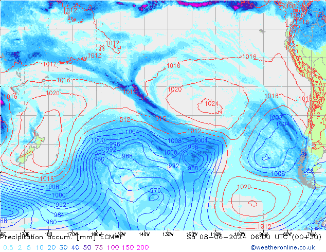 Precipitation accum. ECMWF Sa 08.06.2024 06 UTC