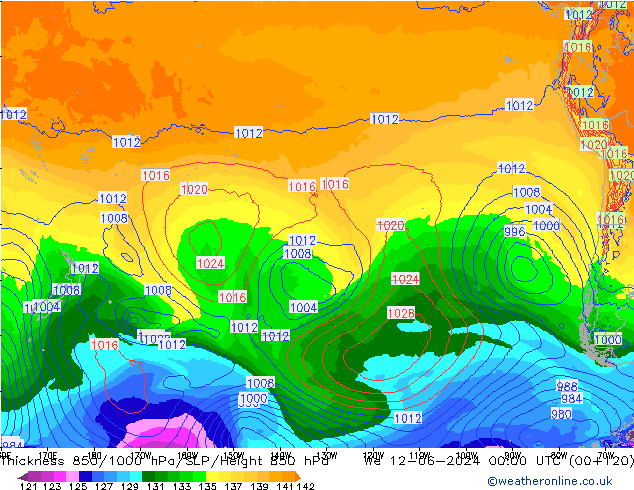 Schichtdicke 850-1000 hPa ECMWF Mi 12.06.2024 00 UTC