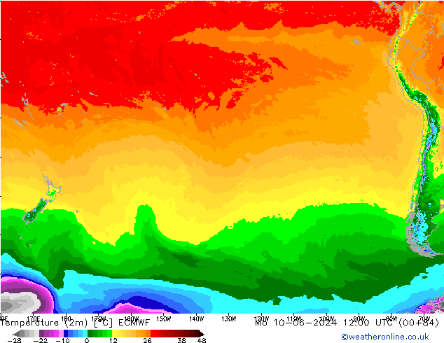 Temperatura (2m) ECMWF Seg 10.06.2024 12 UTC