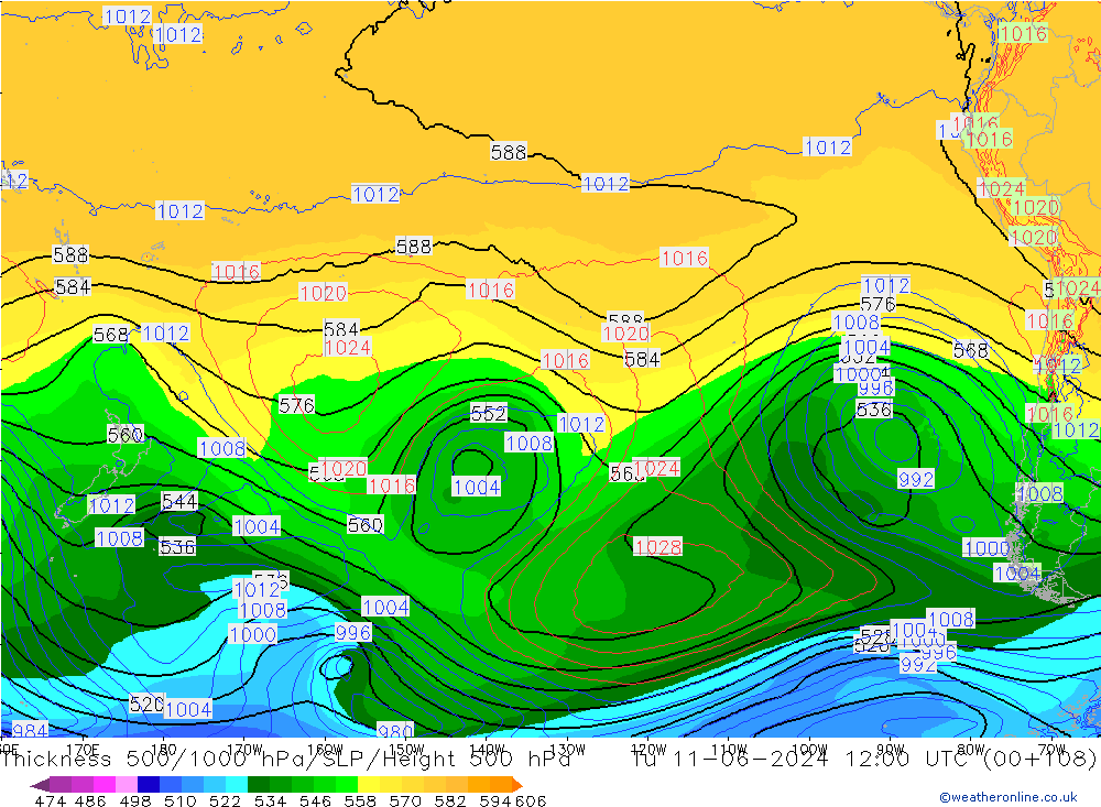 Espesor 500-1000 hPa ECMWF mar 11.06.2024 12 UTC