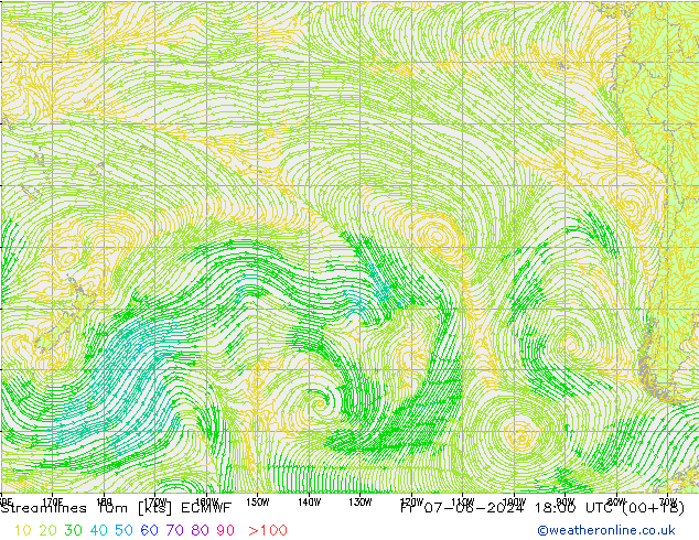 Ligne de courant 10m ECMWF ven 07.06.2024 18 UTC