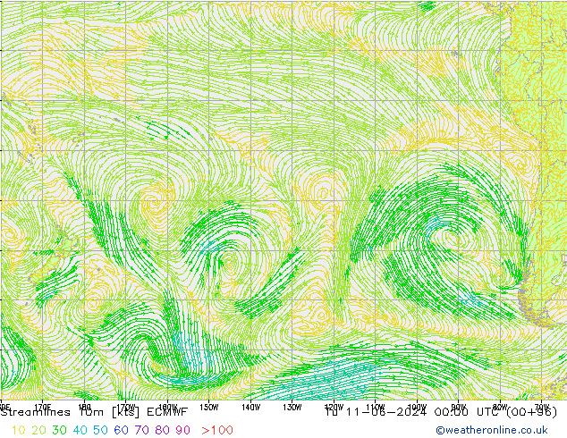 Linia prądu 10m ECMWF wto. 11.06.2024 00 UTC