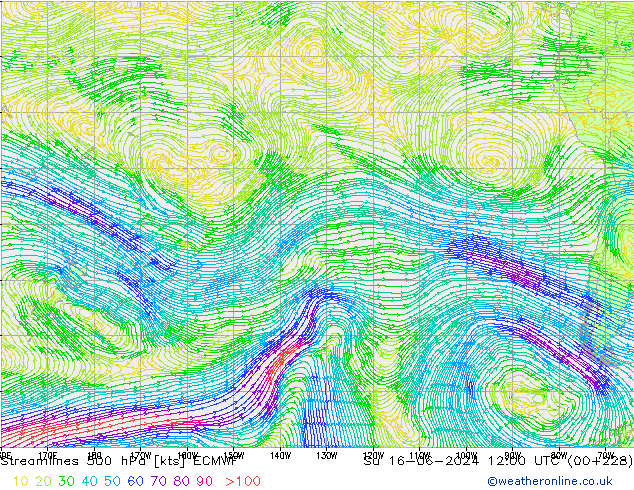 ветер 500 гПа ECMWF Вс 16.06.2024 12 UTC