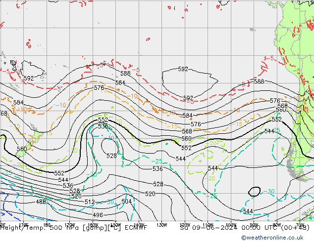 Height/Temp. 500 hPa ECMWF Su 09.06.2024 00 UTC