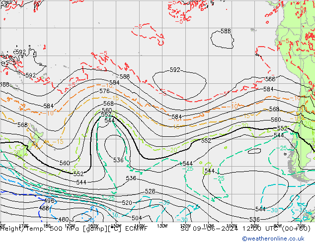 Z500/Rain (+SLP)/Z850 ECMWF nie. 09.06.2024 12 UTC