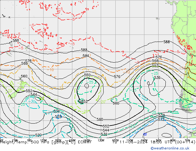 Z500/Rain (+SLP)/Z850 ECMWF Tu 11.06.2024 18 UTC