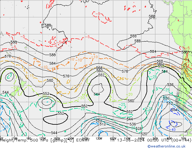 Height/Temp. 500 hPa ECMWF Čt 13.06.2024 00 UTC