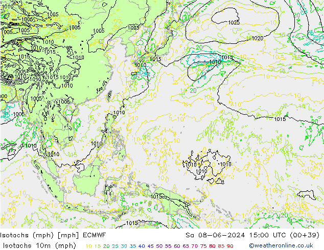 Eşrüzgar Hızları mph ECMWF Cts 08.06.2024 15 UTC