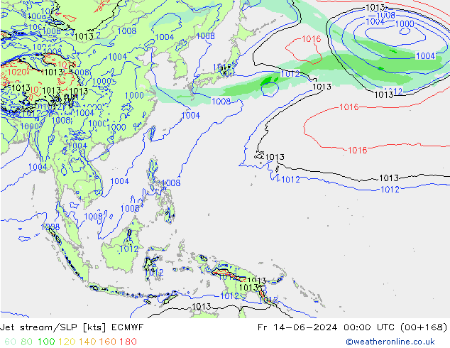 Jet stream/SLP ECMWF Fr 14.06.2024 00 UTC