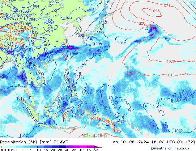 Z500/Rain (+SLP)/Z850 ECMWF Mo 10.06.2024 00 UTC