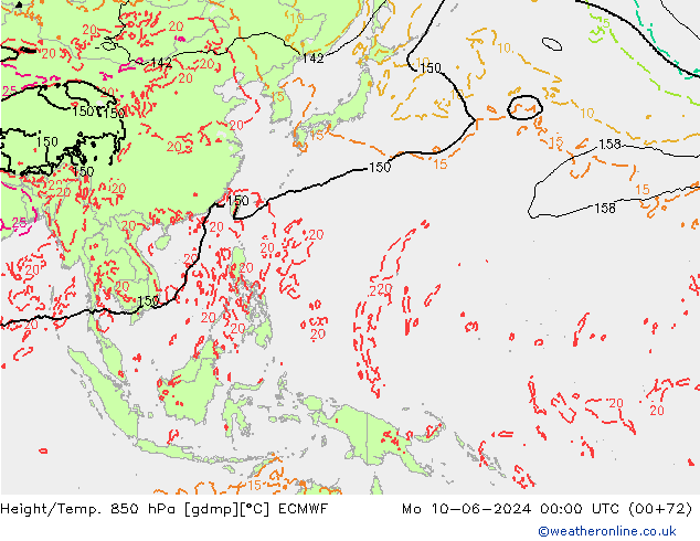 Z500/Rain (+SLP)/Z850 ECMWF Mo 10.06.2024 00 UTC