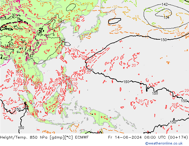 Height/Temp. 850 hPa ECMWF ven 14.06.2024 06 UTC