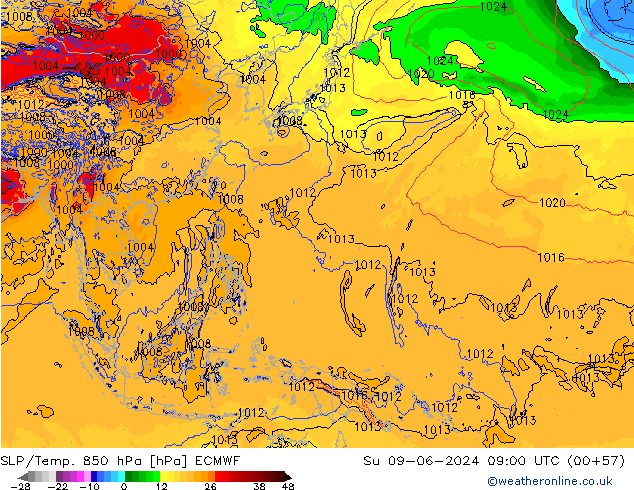 SLP/Temp. 850 hPa ECMWF Su 09.06.2024 09 UTC