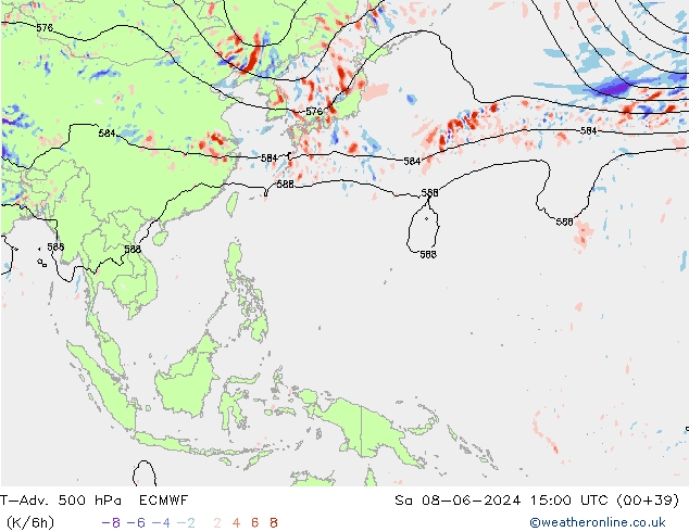 T-Adv. 500 hPa ECMWF Sa 08.06.2024 15 UTC