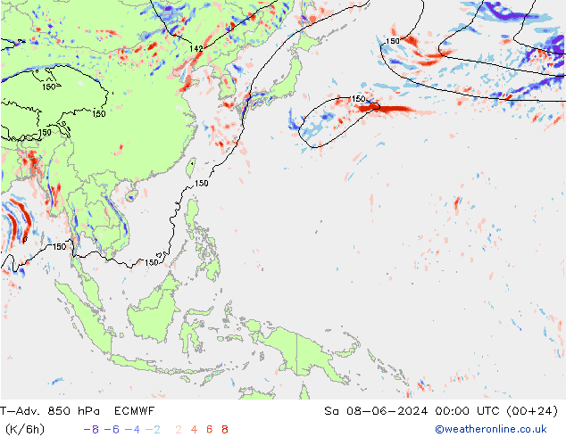 T-Adv. 850 hPa ECMWF Sa 08.06.2024 00 UTC