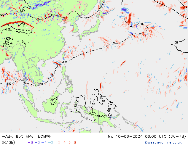 T-Adv. 850 hPa ECMWF Pzt 10.06.2024 06 UTC