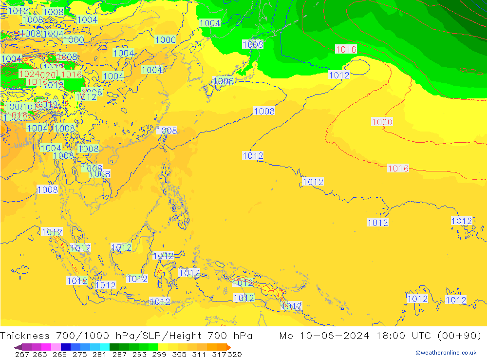 Thck 700-1000 hPa ECMWF Po 10.06.2024 18 UTC