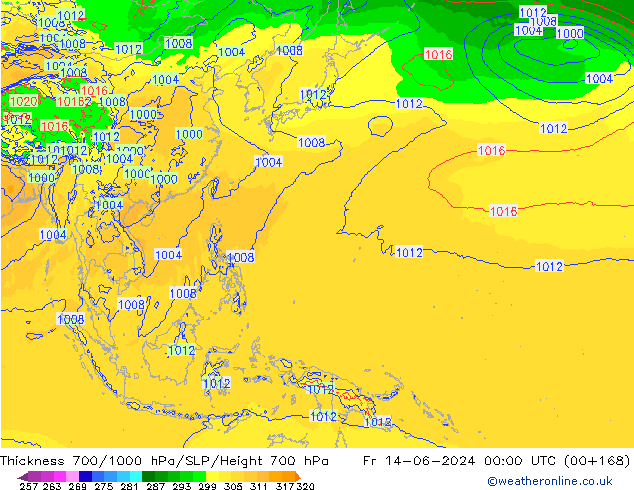 Thck 700-1000 hPa ECMWF Fr 14.06.2024 00 UTC