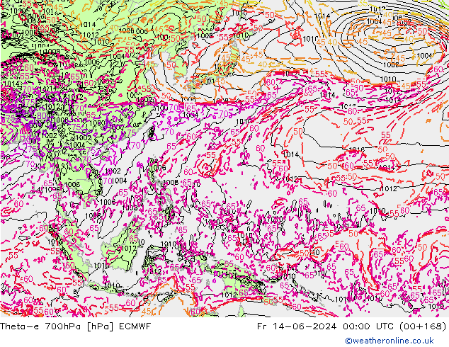 Theta-e 700hPa ECMWF Fr 14.06.2024 00 UTC